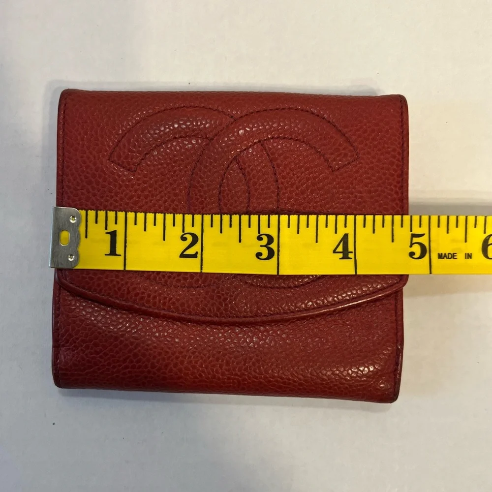 Authentic CHANEL Red Caviar Leather‎ Compact Wallet